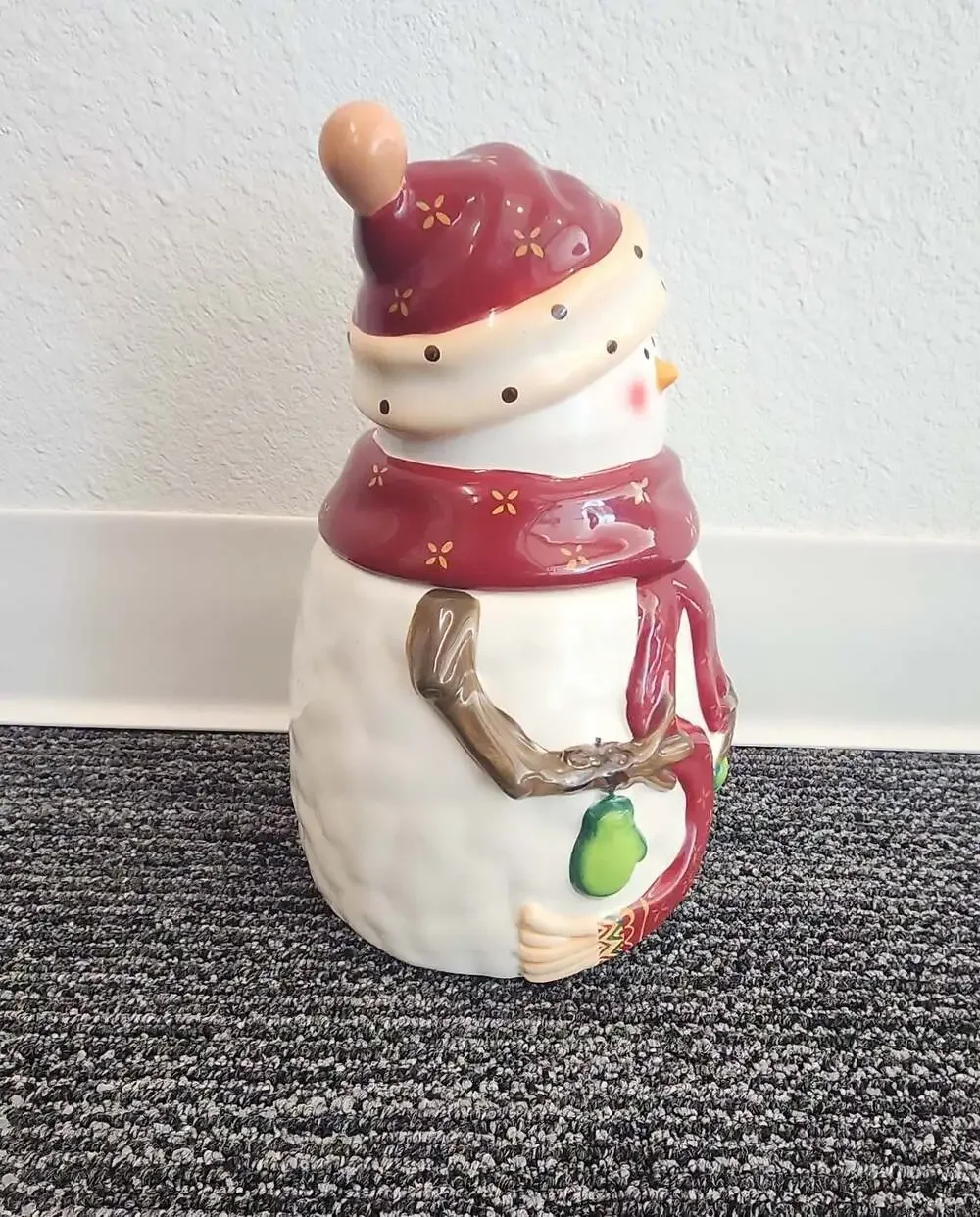 Hand Painted Ceramic Snowman Christmas Cookie Jar